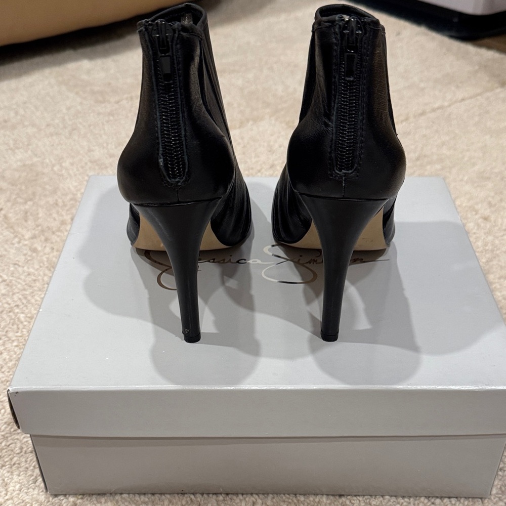 Jessica Simpson Black Peep-Toe Heeled Boots - Picture 3 of 4